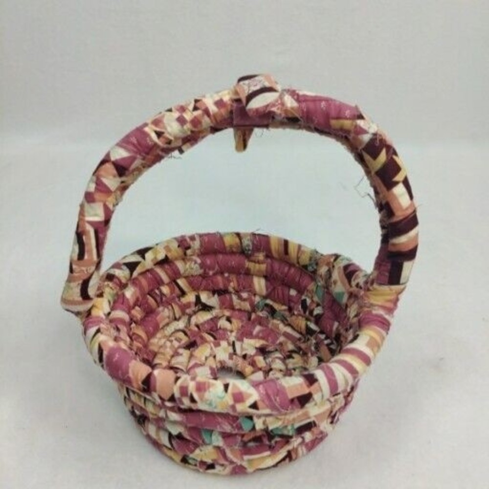 Lot Of 6 Vintage Handmade Fabric Rope Baskets Quilt Remnant Patterns BOJO - Picture 10 of 16